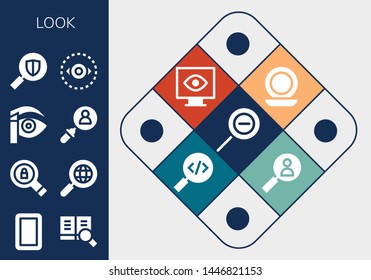 look icon set. 13 filled look icons.  Simple modern icons about  - Zoom out, Mirror, Search, Eyebrow pencil, Vision, View