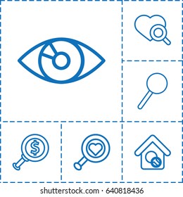 Look icon. set of 6 look outline icons such as heart search, magnifier, home search, dollar search