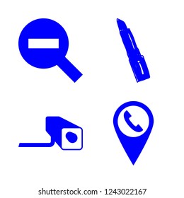 look icon set about phone pin, magnifier, security camera and pomade vector set