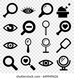 Look icons set. set of 16 look filled icons such as mirror, eye, heart search, magnifier, search, zoom out, observatory