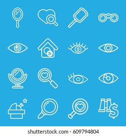 Look icons set. set of 16 look outline icons such as mirror, eye, heart search, home search, binoculars, observatory, search