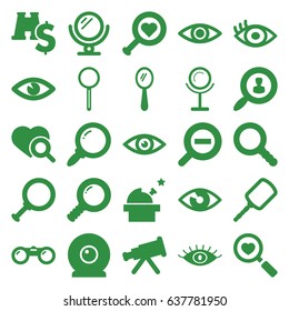 Look icons set. set of 25 look filled icons such as mirror, eye, heart search, magnifier, search, zoom out, web camera, binoculars, binoculars with dollar sign, observatory