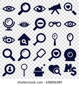 Look icons set. set of 25 look filled icons such as mirror, eye, heart search, magnifier, search, zoom out, web camera, binoculars, binoculars with dollar sign, observatory