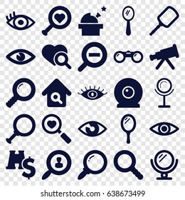 Look icons set. set of 25 look filled icons such as mirror, eye, heart search, search, zoom out, web camera, binoculars, binoculars with dollar sign, observatory