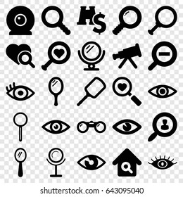 Look icons set. set of 25 look filled icons such as mirror, eye, heart search, magnifier, search, zoom out, web camera, binoculars, binoculars with dollar sign