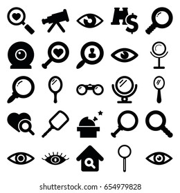 Look icons set. set of 25 look filled icons such as mirror, eye, heart search, magnifier, search, web camera, binoculars, binoculars with dollar sign, observatory