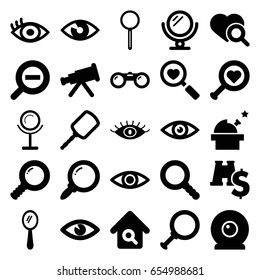 Look icons set. set of 25 look filled icons such as mirror, eye, heart search, magnifier, search, zoom out, web camera, binoculars, binoculars with dollar sign, observatory