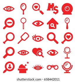 Look icons set. set of 25 look filled icons such as mirror, eye, heart search, magnifier, search, zoom out, web camera, binoculars, binoculars with dollar sign