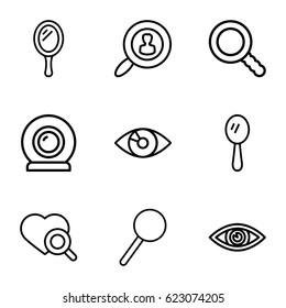 Look icons set. set of 9 look outline icons such as mirror, heart search, magnifier, search, web camera, eye