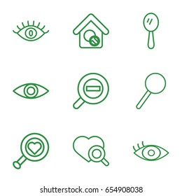Look icons set. set of 9 look outline icons such as mirror, eye, heart search, magnifier, zoom out