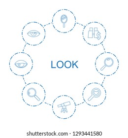 look icons. Trendy 8 look icons. Contain icons such as mirror, telescope, binoculars with dollar, eye, heart search, search. look icon for web and mobile.