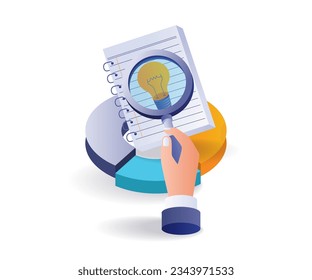 Look for ideas in a concept note isometric illustration