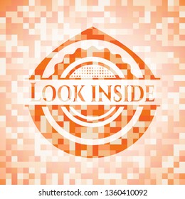 Look inside abstract orange mosaic emblem