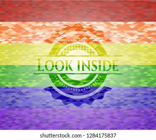 Look inside emblem on mosaic background with the colors of the LGBT flag