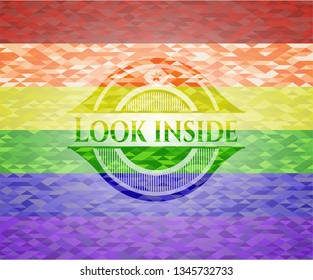 Look inside emblem on mosaic background with the colors of the LGBT flag