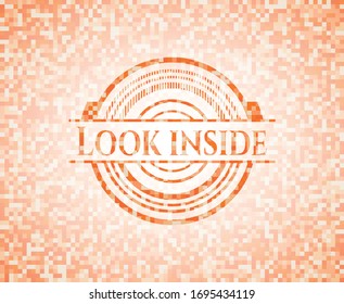 Look inside orange mosaic emblem. Vector Illustration. Detailed.