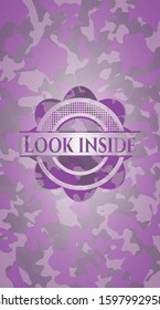 Look inside pink and purple on camouflage pattern. Vector Illustration. Detailed.