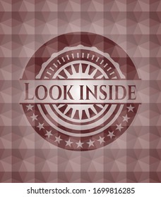 Look inside red seamless emblem with geometric pattern.