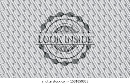Look inside silver emblem or badge. Scales pattern. Vector Illustration. Detailed.