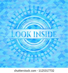Look inside sky blue emblem with mosaic background