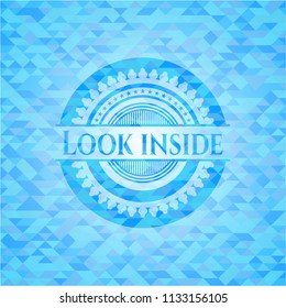 Look inside sky blue emblem with triangle mosaic background