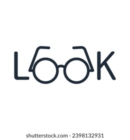 Look. An Internet search, discovery process, exploration, looking forward . Mission, identification, surveillance.  Vector linear icon illustration isolated on white background.