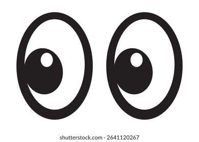 Look left, A set of plastic toy eyes. Glossy, bulging, puppet eyes. Cute, round, vector, isolated elements. Look down, up, left, right. Different, shaking, silly, hilarious pairs of eyeballs. eps 10