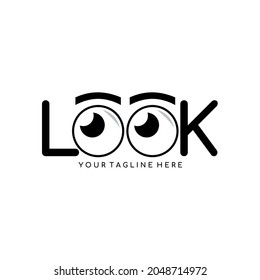 Look logo vector. A simple logo with a pair of eyeballs is used instead of the letter o. Vector illustration design. Elegant logo. Isolated in white