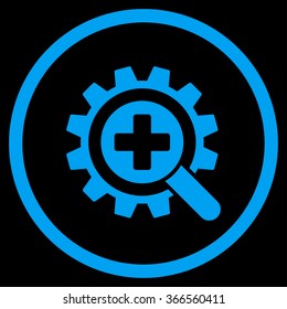 Look Medical Technology vector icon. Style is flat circled symbol, blue color, rounded angles, black background.