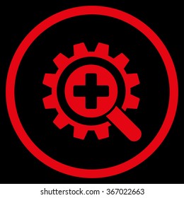Look Medical Technology vector icon. Style is flat circled symbol, red color, rounded angles, black background.