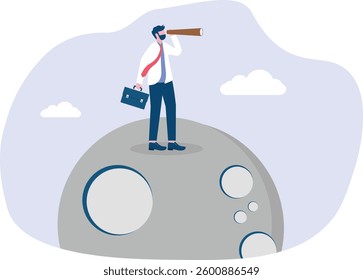 Look for new business opportunities. Businessman uses binoculars to look for new planets



