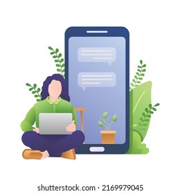Look for a new job vector illustration, work form home, female worker,