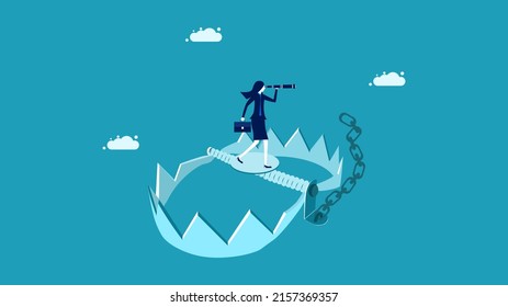  Look for opportunities on risks. businesswoman binoculars on a trap. business concept vector