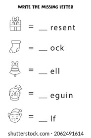 Look at the picture and write the missing letter. Educational game for kids.