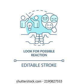 Look for possible reaction turquoise concept icon. Client behavior. Trend evaluation abstract idea thin line illustration. Isolated outline drawing. Editable stroke. Arial, Myriad Pro-Bold fonts used