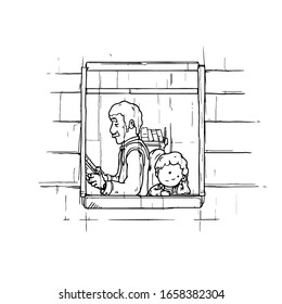 С Blick auf den Regen außerhalb der Vektorillustration