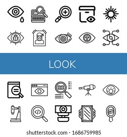 sehen Sie einfach die Symbole aus. Enthält Symbole wie Tear, View, Search, Wanted, Vision, Mirror, Magnifizierglas, Research, Visual, Webcam, Teleskop, kann für Web, Mobile und Logo verwendet werden
