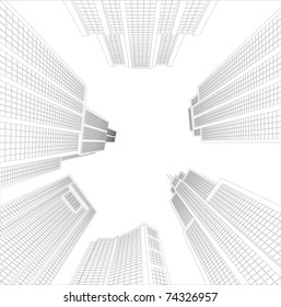 Look up in sky  from city of skyscrapers, there is perspective effects.