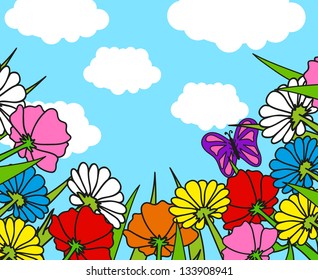 Look at the sky while lying on a meadow, vector illustration