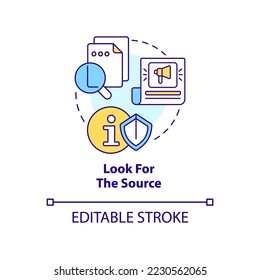 Look for source concept icon. Information consumption. Prevent news overload abstract idea thin line illustration. Isolated outline drawing. Editable stroke. Arial, Myriad Pro-Bold fonts used