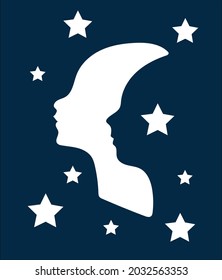 A look at the stars. Looking at the sky. Two heads in silhouettes observe a beautiful night in the stars around them. Vector solution.