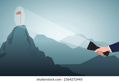 Mira el objetivo en la cima de la montaña