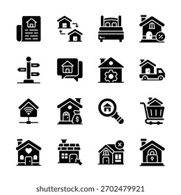 Mira este increíble Paquete de iconos de estilo sólido de servicios inmobiliarios