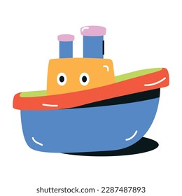 Mira este icono plano de juguete de barco 
