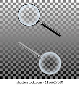 Look through a magnifying a magnifying glass on objects. Vector illustration