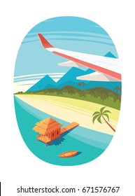 A look at the tropical beach from the plane on white background