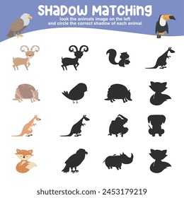 Mira la Imagen del unicornio a la izquierda y rodea la sombra correcta de cada unicornio. Encuentra la sombra correcta. Página de actividad imprimible para niños. Juego de aprendizaje. archivo de Vector.