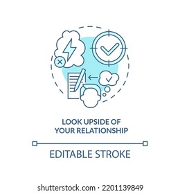 Look upside of relationship turquoise concept icon. Keep passion in relationship tip abstract idea thin line illustration. Isolated outline drawing. Editable stroke. Arial, Myriad Pro-Bold fonts used