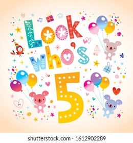 Look who's five - fifth birthday greeting card with cute panda bears