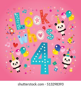 Look who's four - fourth birthday card with cute panda bears